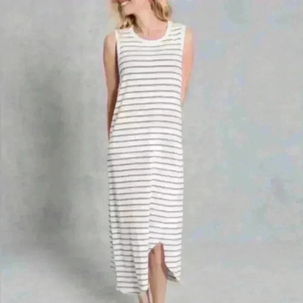 Frank & Eileen Asymmetrical Tee Lab Striped Midi Dress Black White Small